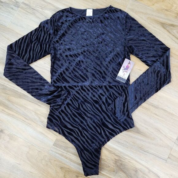 🩵NWT Sofia Vergara Black Burnout Zebra Print Long Sleeve Medium - Picture 2 of 12